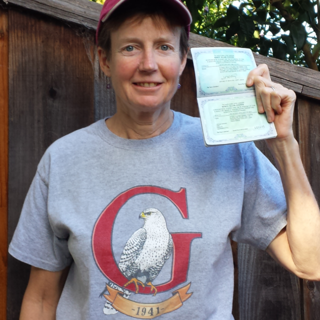 Captain Nancy with her 100 ton license